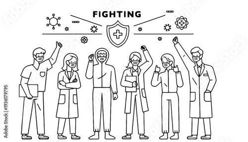 Medical professionals fighting against COVID-19 in a vector illustration style
