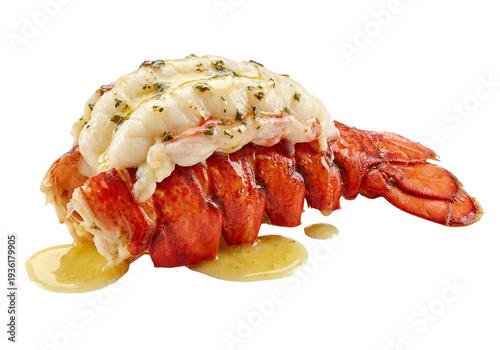 Elegant Lobster Tail with Butter Sauce on White Background