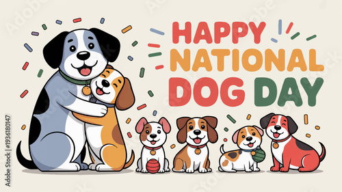 Happy national dog day celebration with adorable dogs of various breeds and sizes