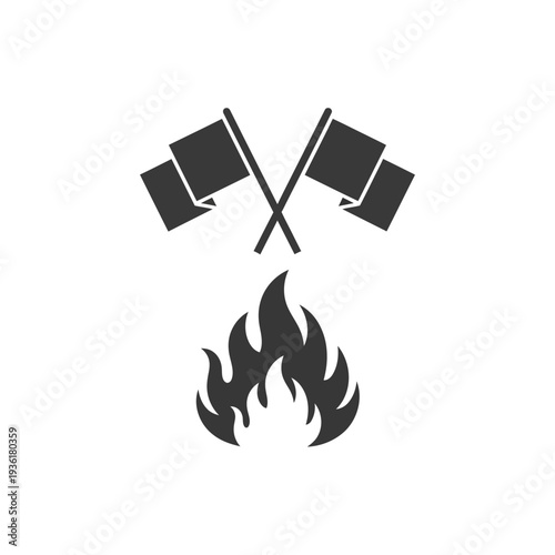 Symbolic Representation of Conflict and Competition with Crossed Flags Above a Flame