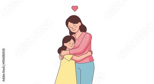 Woman Hugging Child with Love and Care.