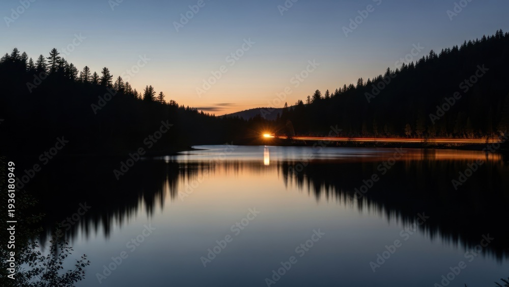 Obraz premium Evening lake reflection silhouette