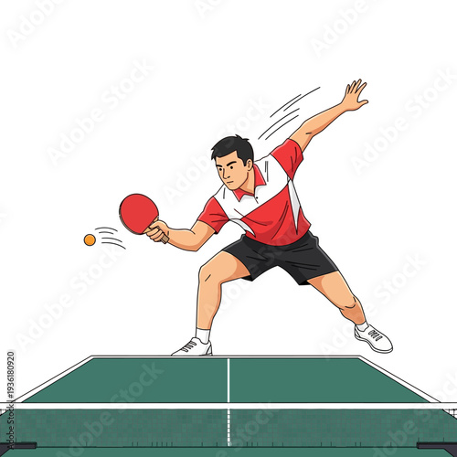 Man playing table tennis, hitting ball with racket, dynamic action shot