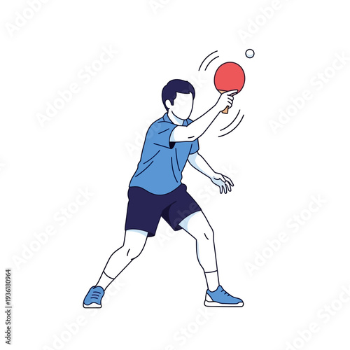Man playing table tennis, hitting ball with racket, dynamic sports illustration