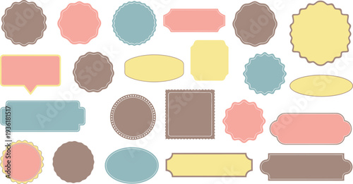 Vintage pastel labels and frames vector illustration set. Retro style badges collection for design elements and decoration.