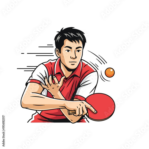 Active Man Playing Table Tennis, Forehand Shot, Ping Pong Sport