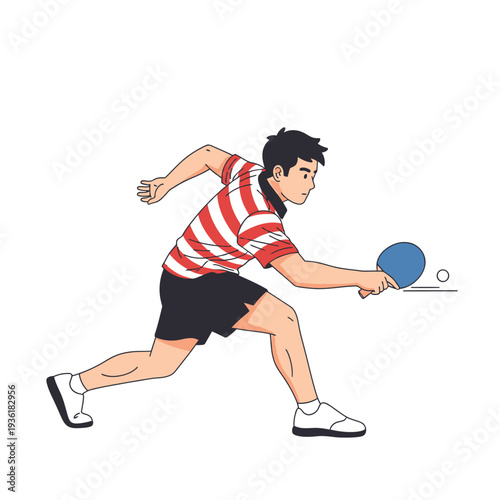 Man playing table tennis with paddle, dynamic action shot, white background