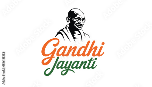 Gandhi Jayanti logo illustration with Mahatma Gandhi portrait and text