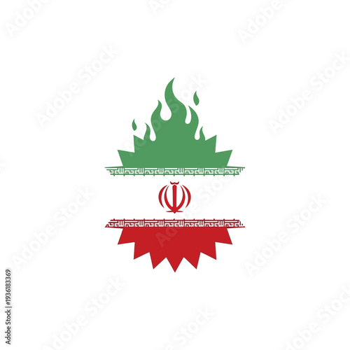 Emblematic representation of the Iranian flag with a fiery burst, symbolizing national pride and cultural heritage