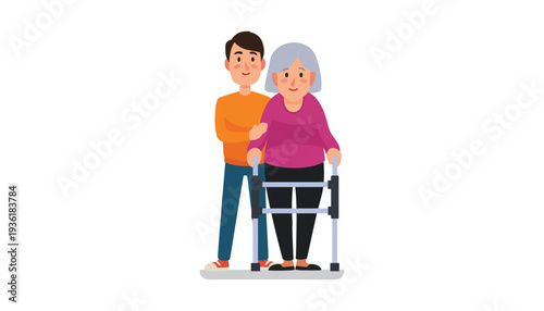 Elderly people with caregivers and family members in a supportive environment