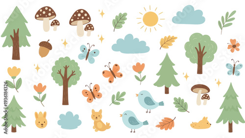 Whimsical Forest Creatures and Nature Elements Collection.
