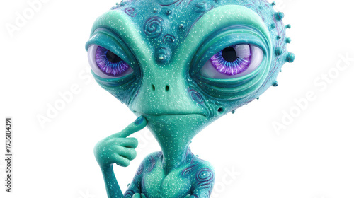 curious cartoon-style mint green alien