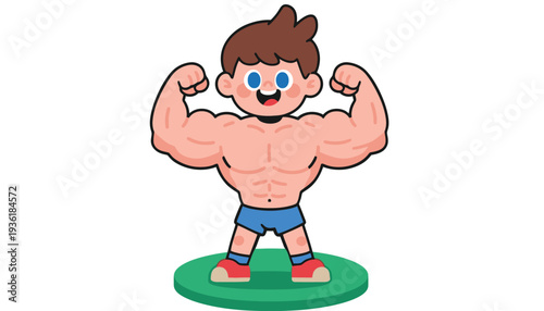 Muscle cartoon character showing off his strength and power