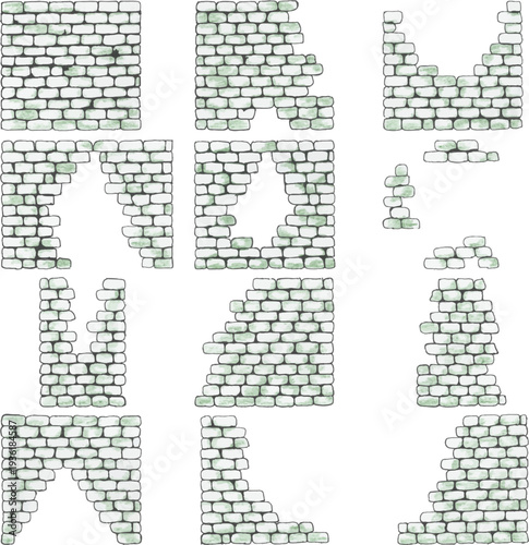 Different illustrations of damaged brick walls are shown