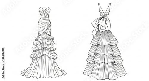 Luxury Evening Gown Fashion Line Art Elegant Dress Illustration