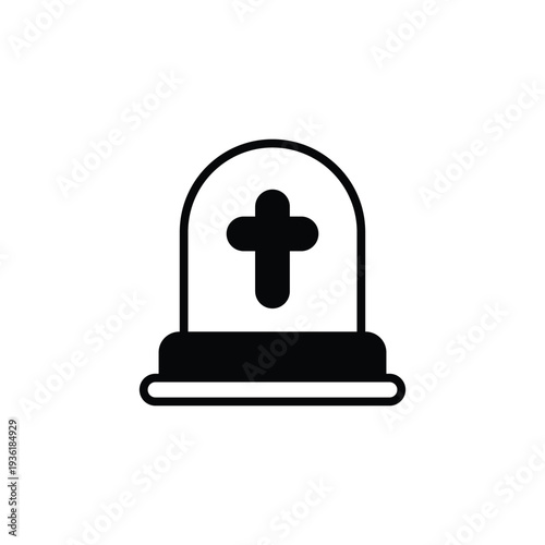Tombstone or grave marker with cross, icon symbolizing death, remembrance, funeral, and afterlife