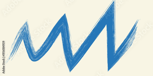 Grunge grainy blue brush stroke with spray texture. Hand drawn distress damaged vintage banner with zigzag bold line. Rough thick brush stroke texture. Spray paint effect vector background.