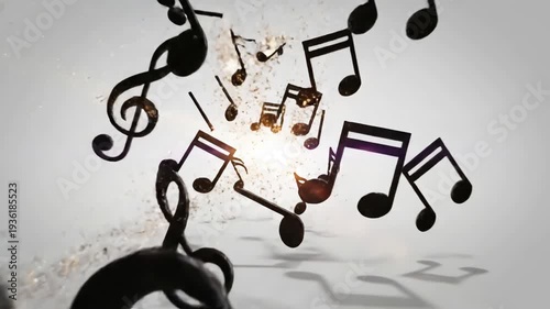 Green Screen aanimated background with musical notes white scene 1 distortion, overlay, glitch, static noise, scan lines on black background, 4k animated video loop