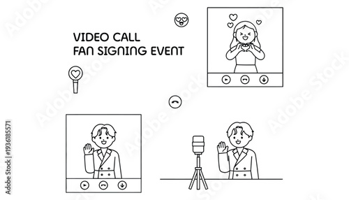 Video call fan signing event with cartoon characters online interaction