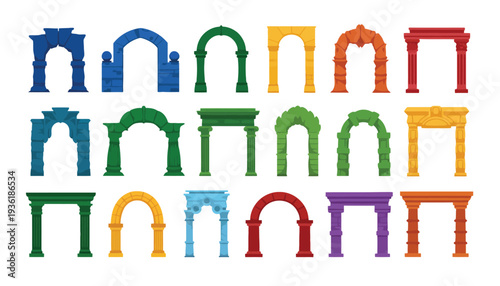 Arch vector icons in different colors and styles illustration