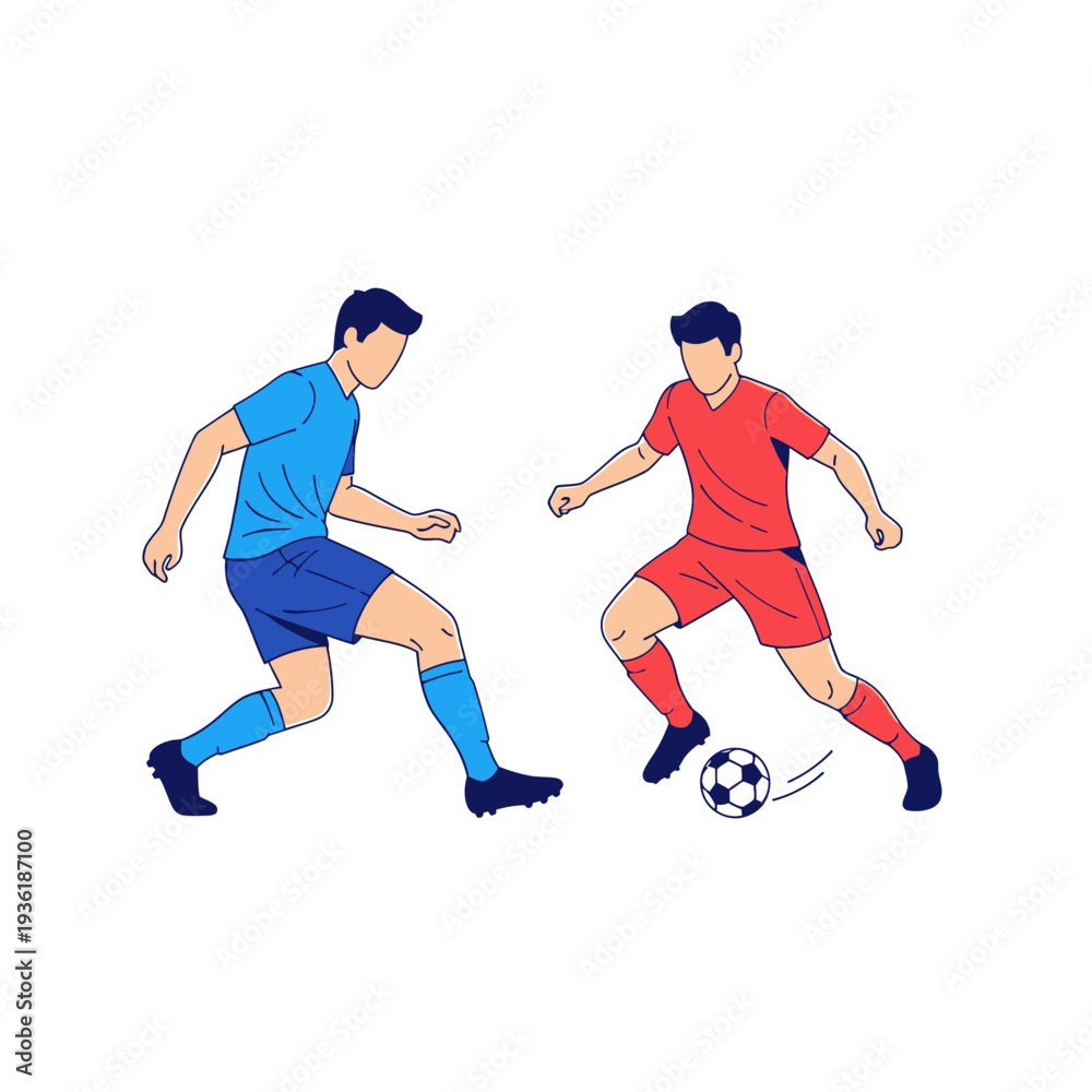 Fototapeta premium Soccer players competing, dynamic action illustration, flat design