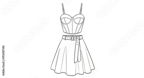 Women Summer Dress with Straps Line Art Fashion Clothing Illustration