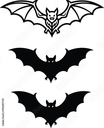 Minimalist hand drawn halloween bat vector set featuring spooky flying creatures line art for festive holiday decor and clean seasonal party invitation designs