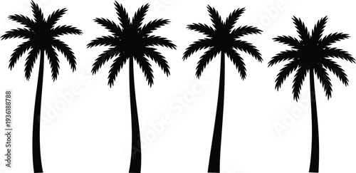 PrintTropical palm tree silhouettes, summer vacation design, exotic island vibe, beach paradise illustration, black vector art, nature travel concept