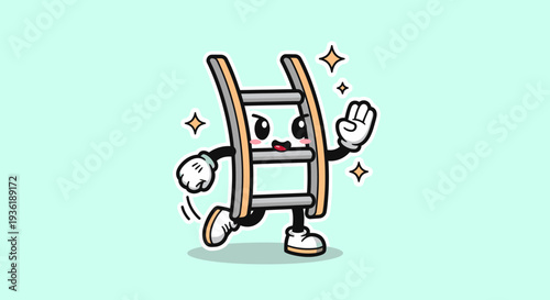 Cheerful Anthropomorphic Ladder Cartoon Character Mascot.