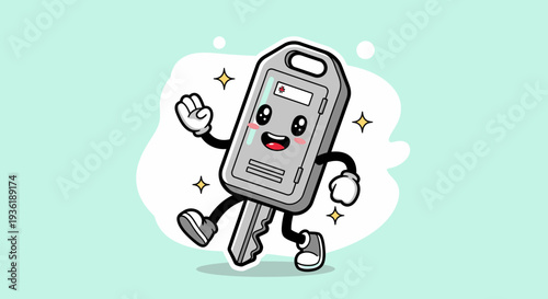 Cheerful Battery Character Running With Energetic Smile.