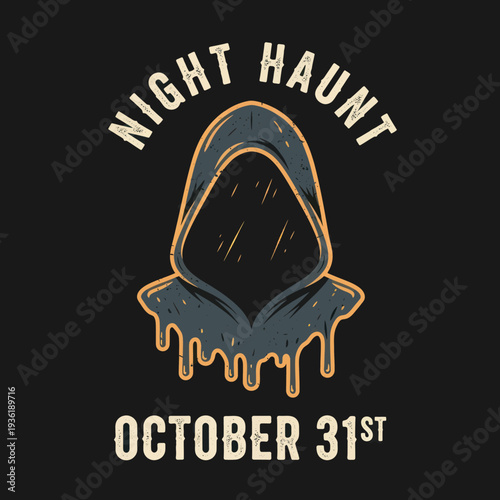 Scary hooded figure for Halloween night haunt event on October 31st.