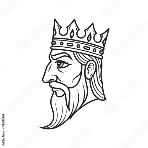 Stylized King Head Profile with Crown and Beard.