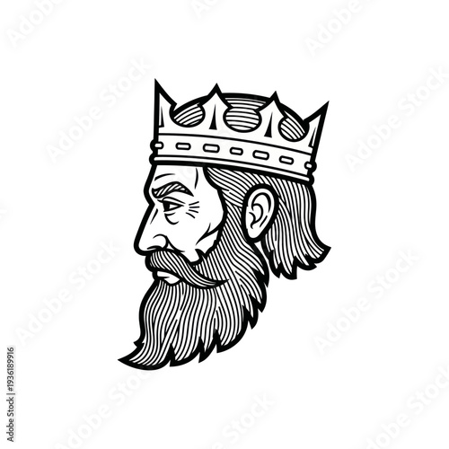 Stylized King Head Profile with Crown and Beard.