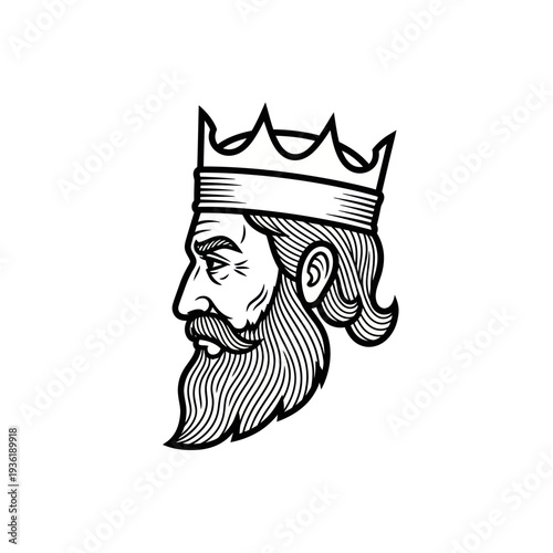 Stylized King Portrait with Crown and Beard.