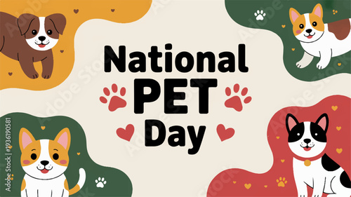 National pet day celebration with cute animals and hearts