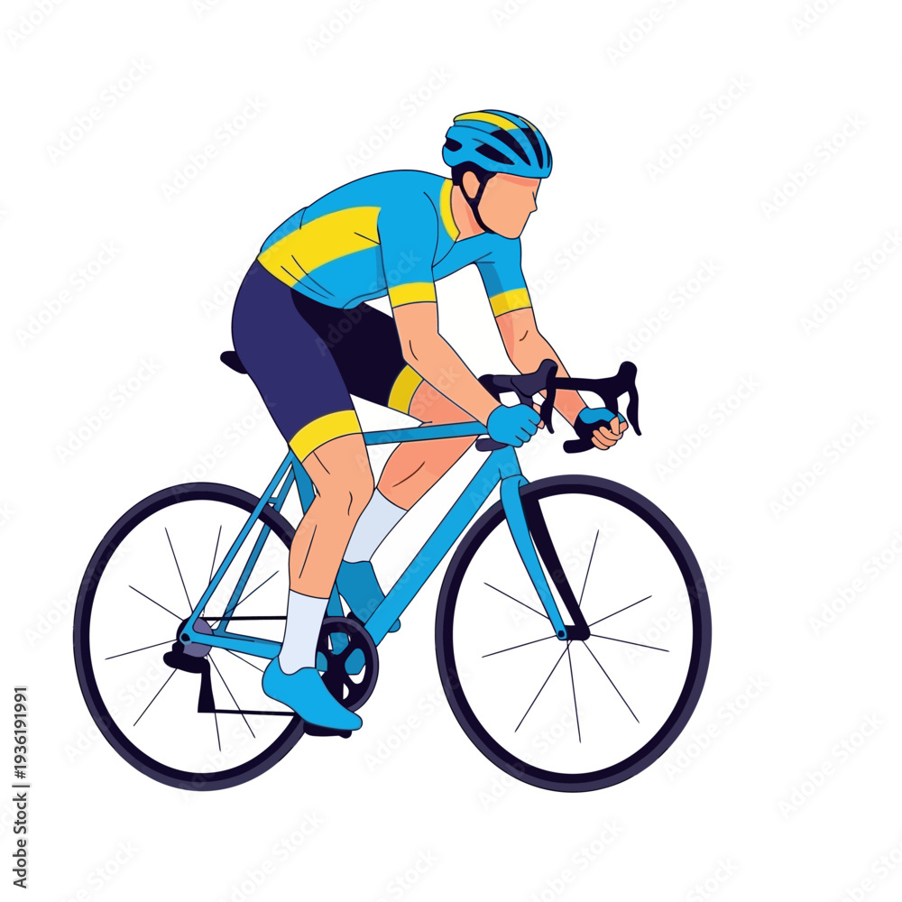 Naklejka premium Cyclist Riding Bicycle, Sportive Man in Cycling Gear, Active Lifestyle Illustration