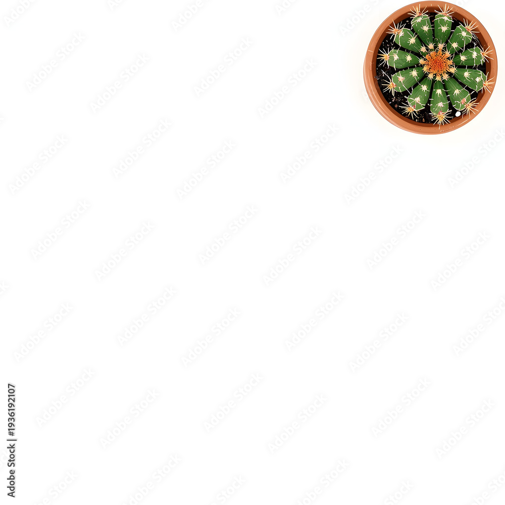 Obraz premium Minimalist Potted Cactus Top View