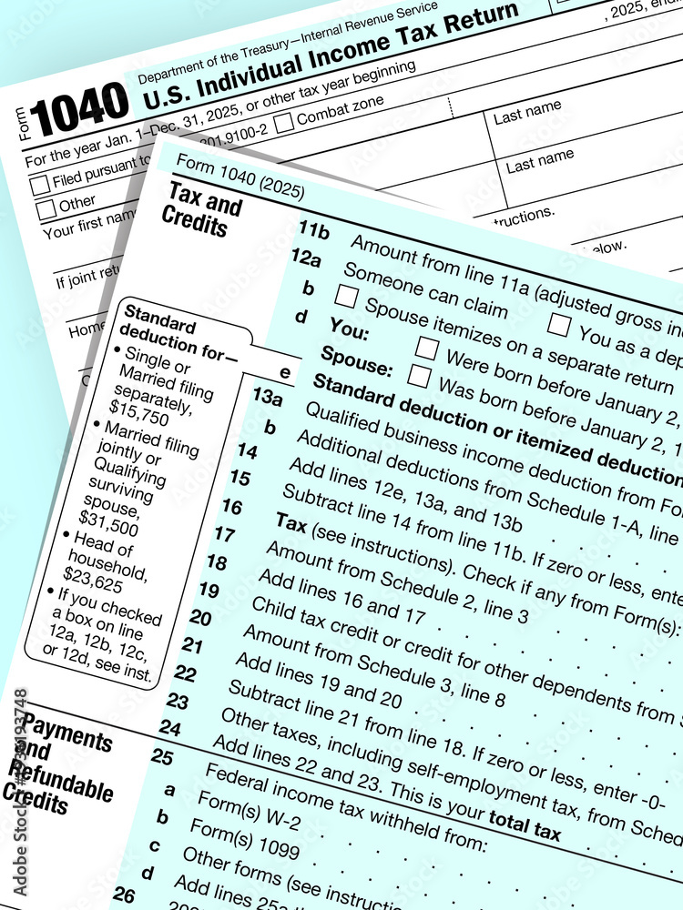 Fototapeta premium Close up of an US individual income tax return form 1040