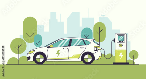 Electric Car Charging at Green Station.