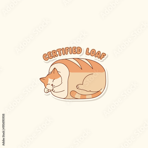 Charming Certified Loaf Cat: Adorable Sleeping Feline Bread Illustration