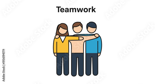 Three People Standing Together Teamwork Illustration.