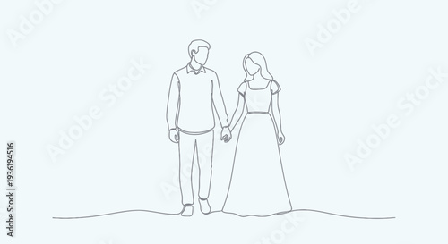 Elegant Line Art of a Couple Holding Hands.