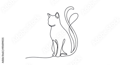 Elegant One Line Drawing of a Sitting Cat Minimalist Art.
