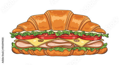 Delicious Croissant Sandwich with Turkey, Cheese, Lettuce, and Tomato