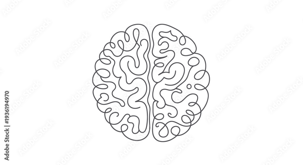 Φωτογραφία Human Brain Continuous Line Drawing Minimalist Design.