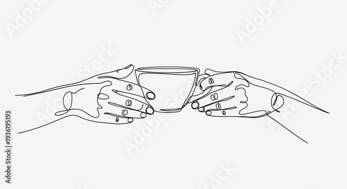Minimalist Line Art of Hands Holding a Coffee Cup.