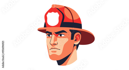 Determined male firefighter head illustration wearing a protective helmet