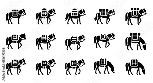 Collection of horse rider illustrations in various poses and actions displayed in a grid pattern