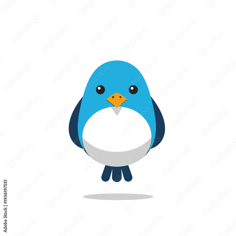 Fototapeta premium Cute Blue Bird Cartoon Character Isolated on White Background