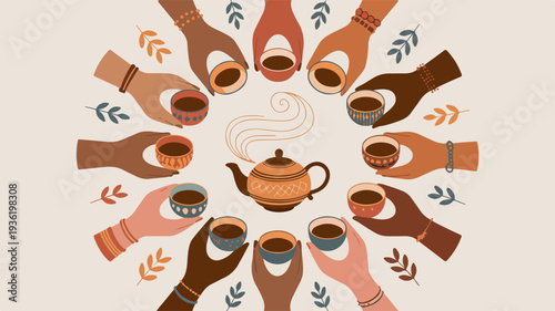 Diverse Hands Sharing Tea